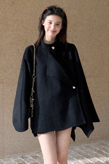 Mid-Length Double-Sided Wool Wrap Cape