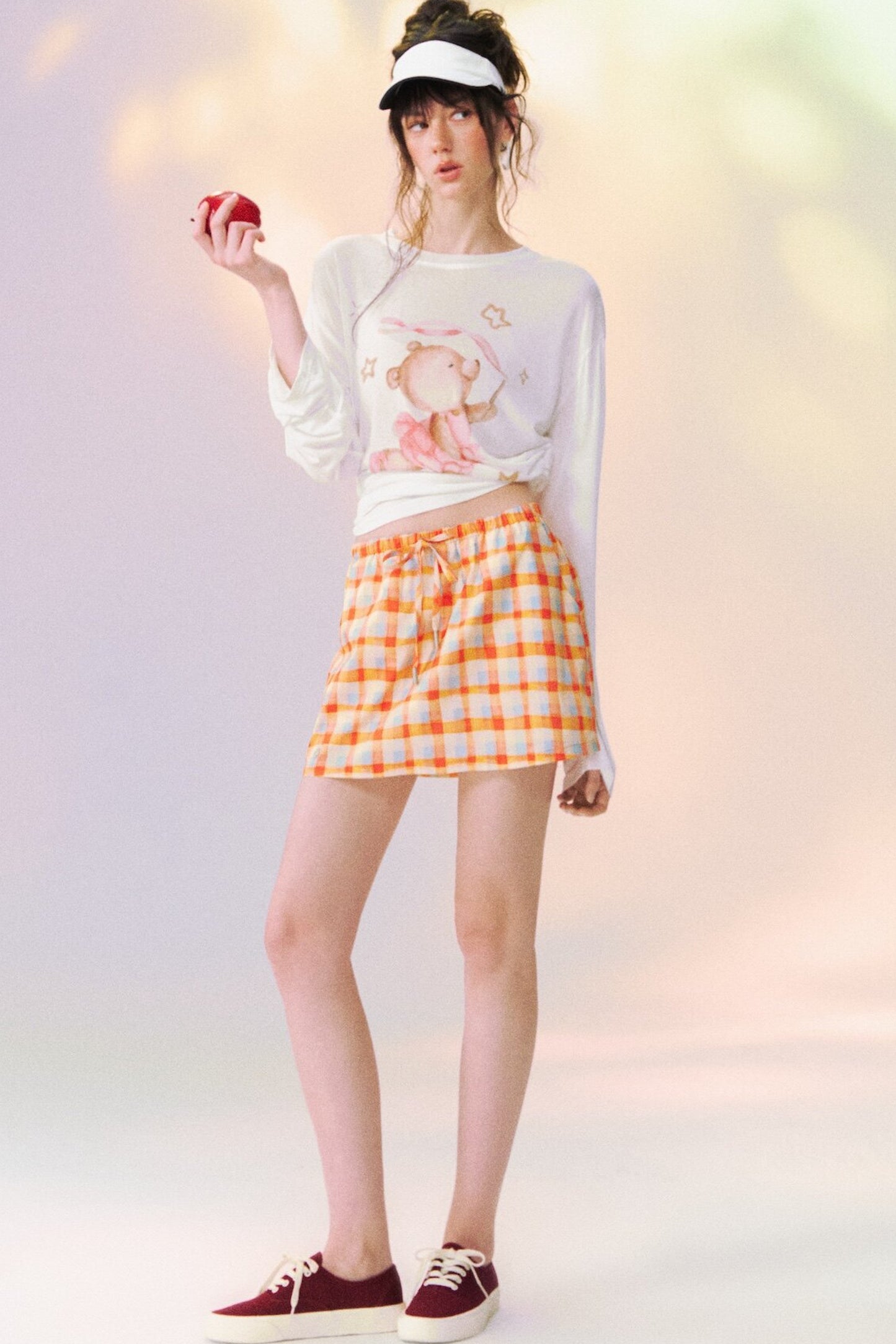 Plaid Drawstring Mini Skirt