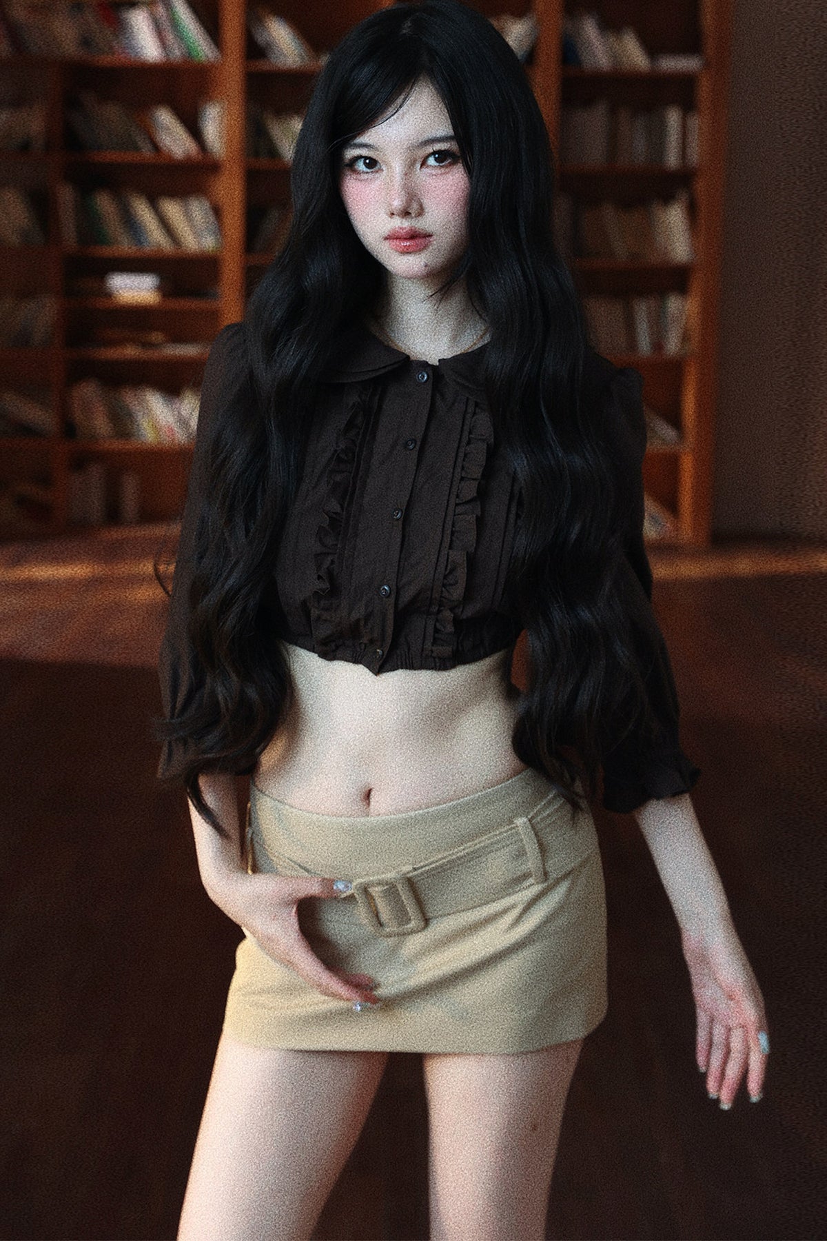 Textured Doll Collar Button-Up Top