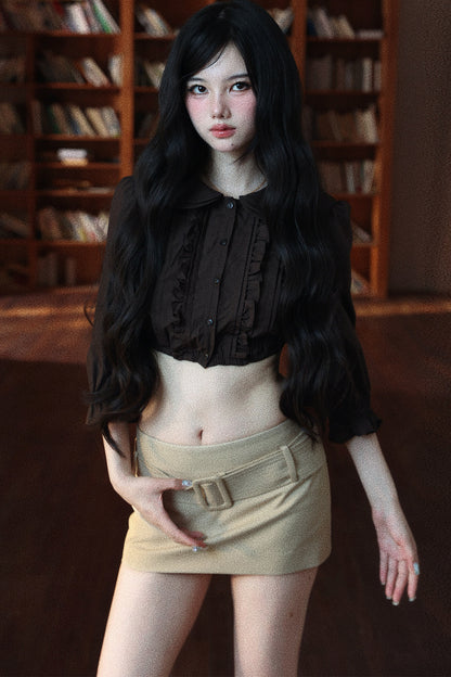 Textured Doll Collar Button-Up Top