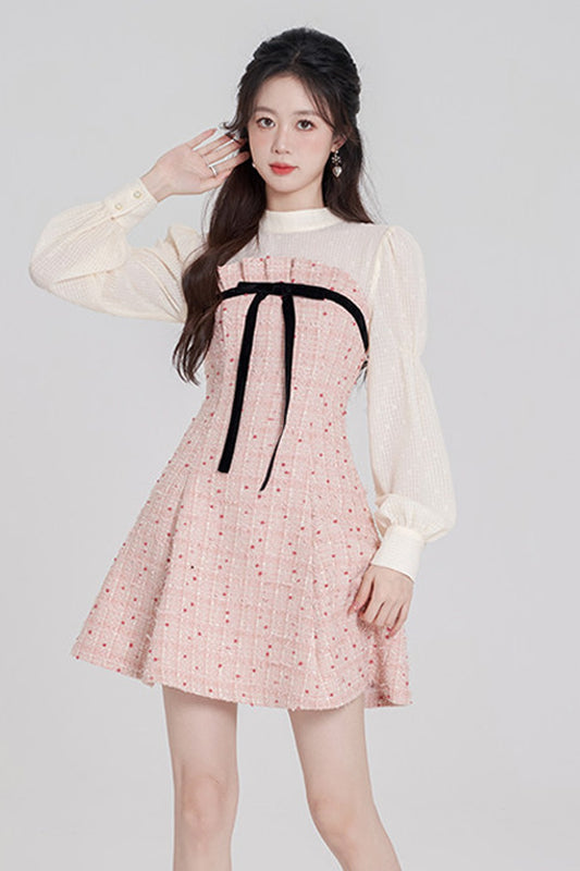 Pink Tweed Bow Dress