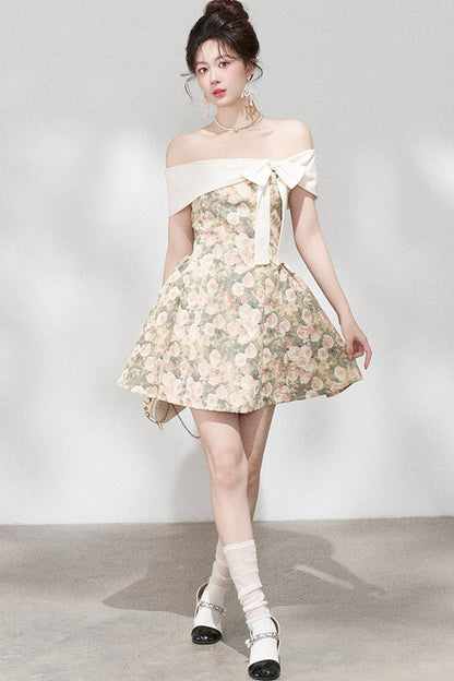 French Jacquard Off-Shoulder Dress