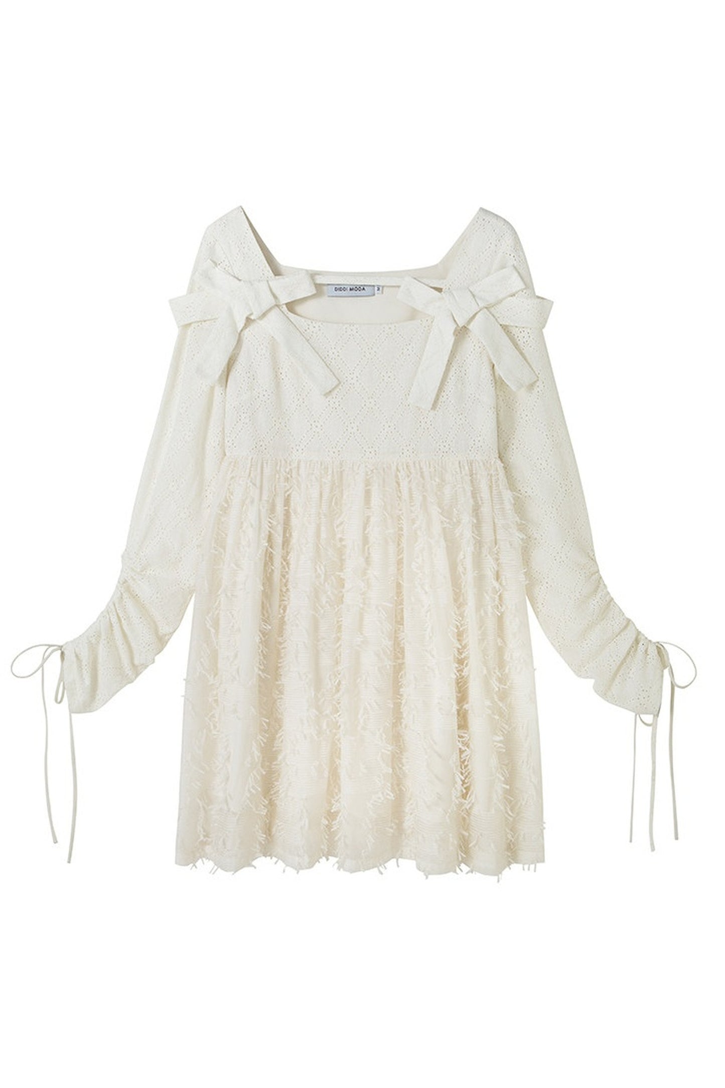 Beige Plaid Lace Bow Dress