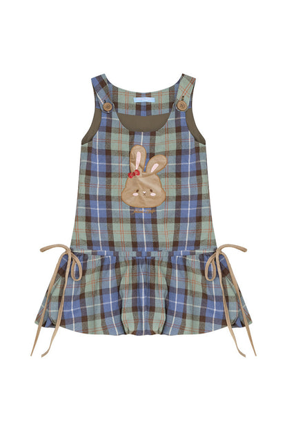 Vestido por capas de cuadros retro con parche de conejo