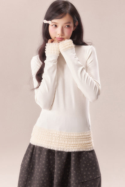 Lace Trim Thermal Knit Top