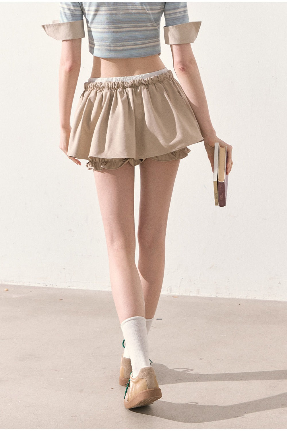Embroidered Low-rise Drawstring Puff Skirt