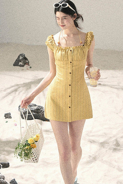 French Halter Striped Dress