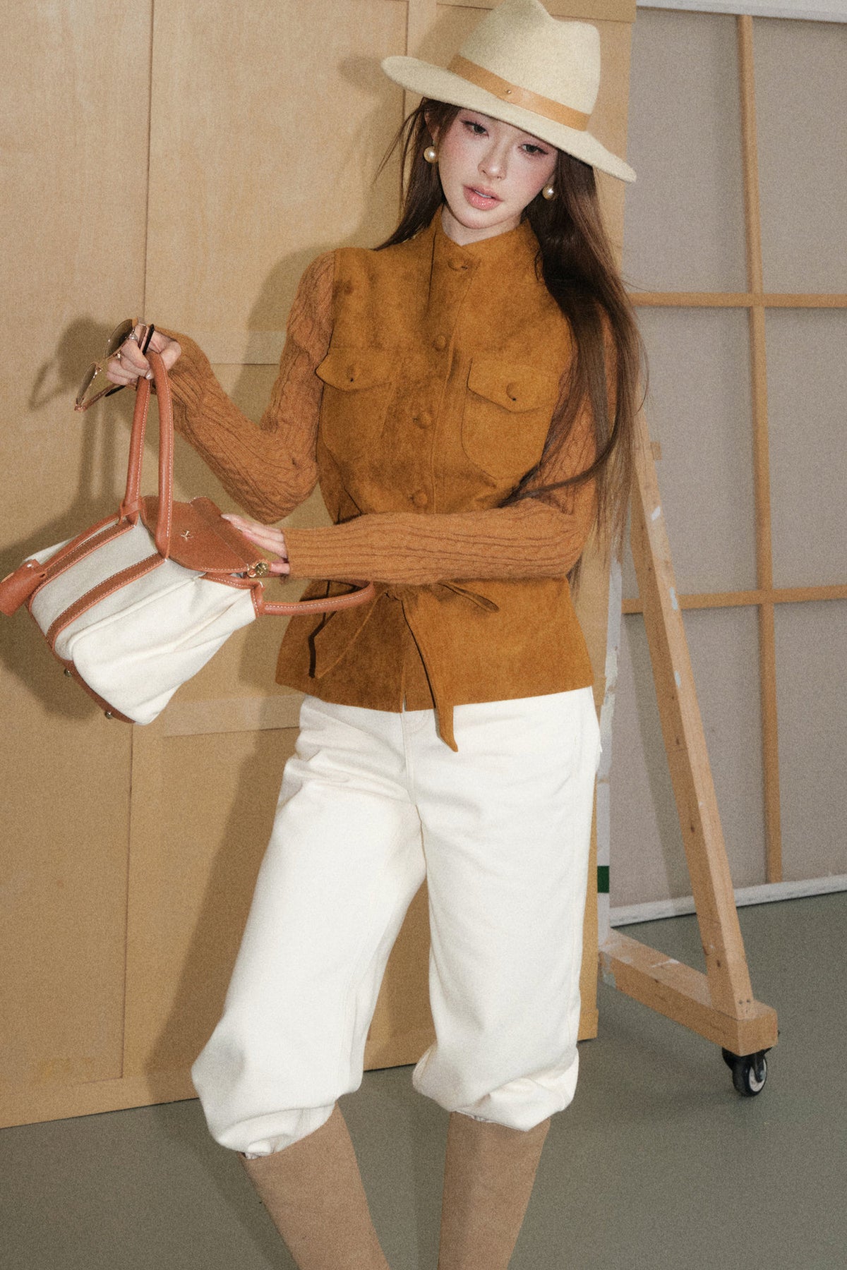 Brown Faux Suede Jacket and Pants Set-Up
