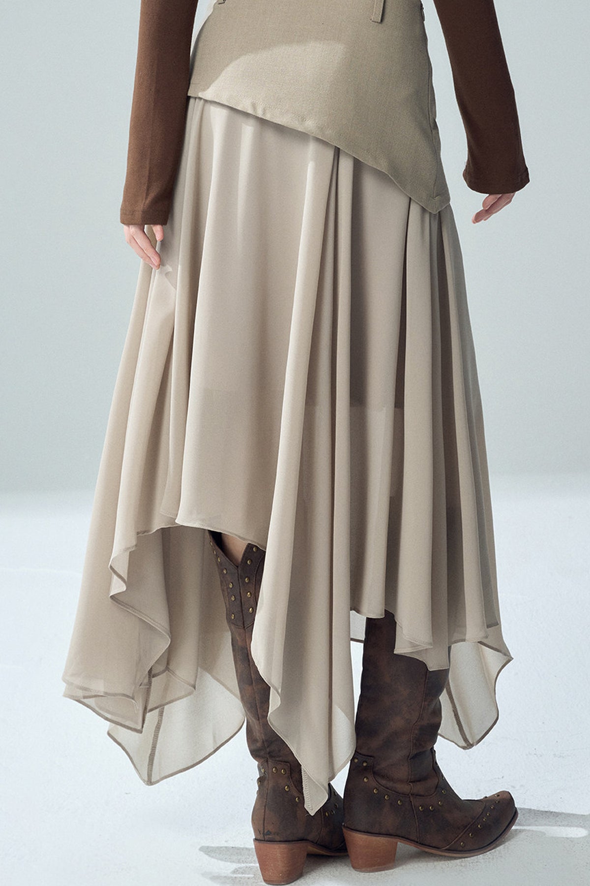 Khaki Irregular Tulle Skirt