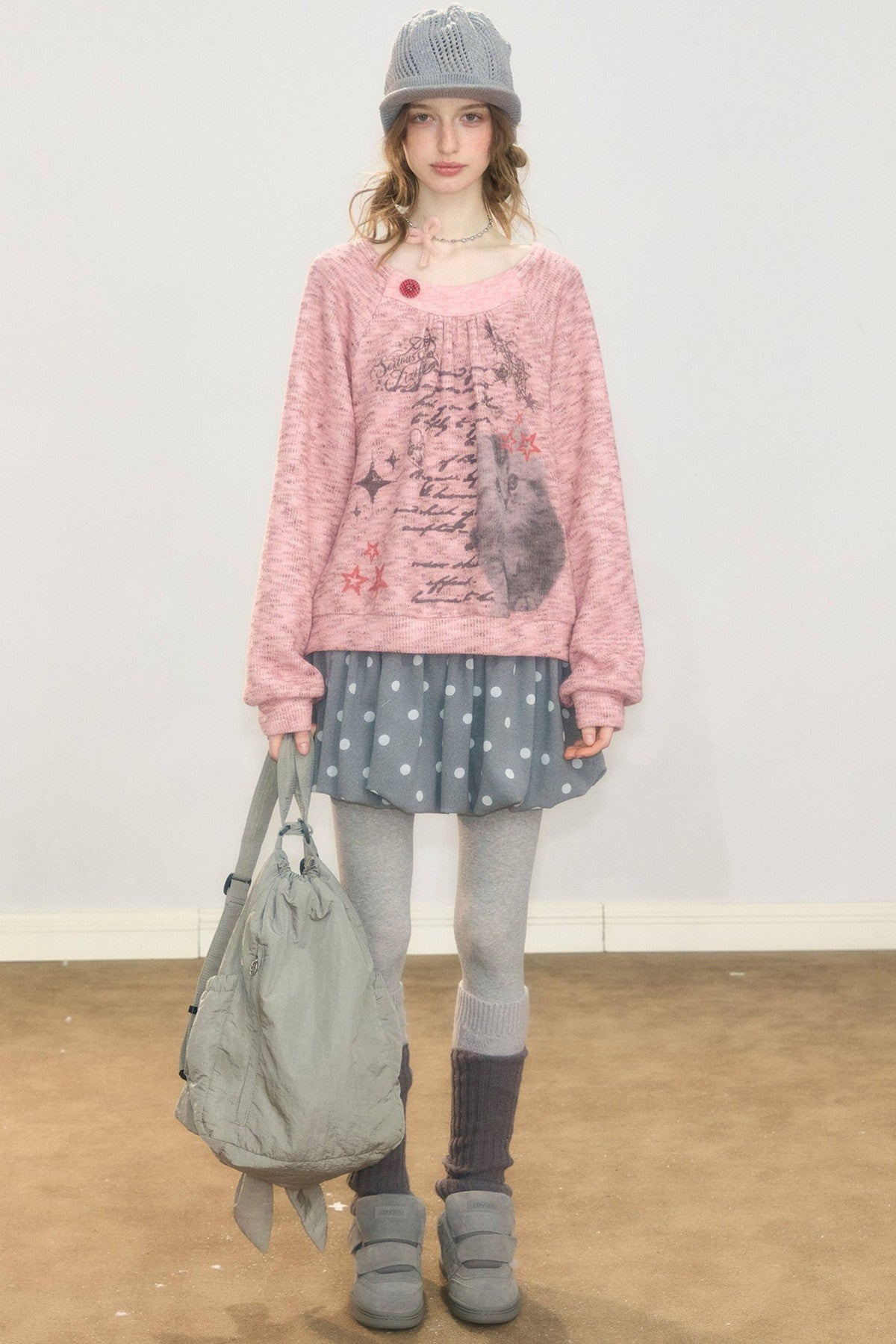 Gray Polka Dot Wool Skirt