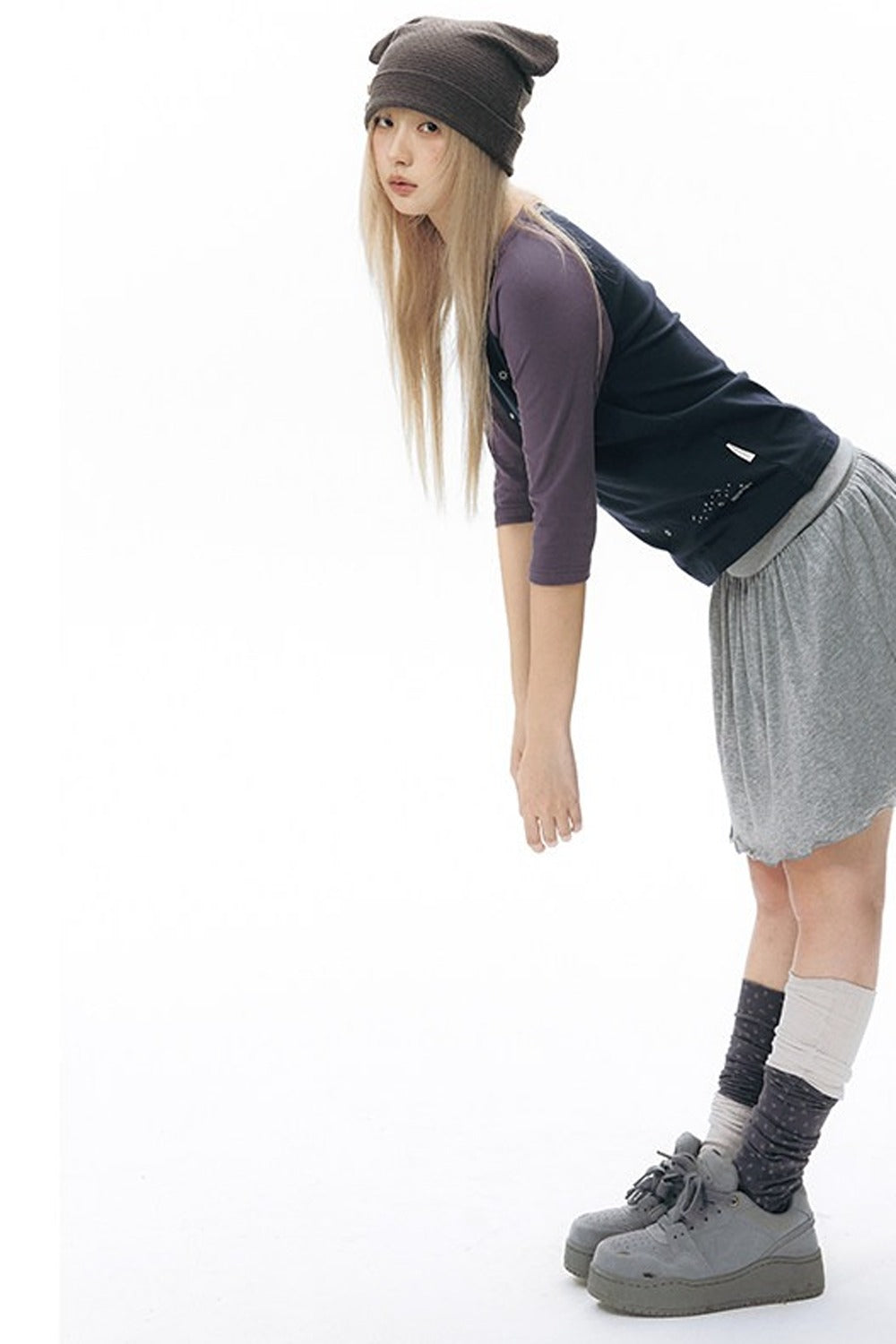 Jupe en maille réversible coupe A à ceinture à revers