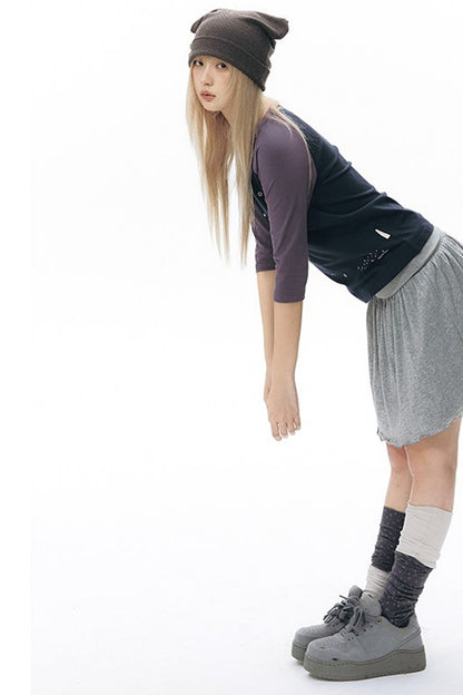 Jupe en maille réversible coupe A à ceinture à revers