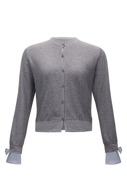 Layered-Look Bow Knit Cardigan