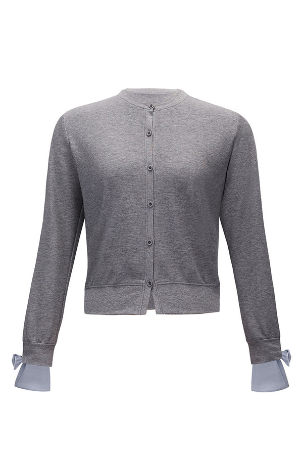 Layered-Look Bow Knit Cardigan