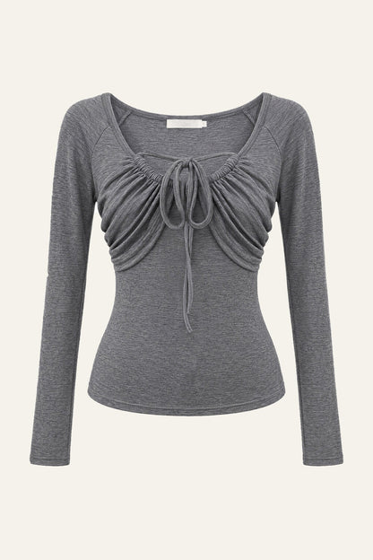 Lyocell Cotton Wool Long-Sleeve Drawstring Knit Top