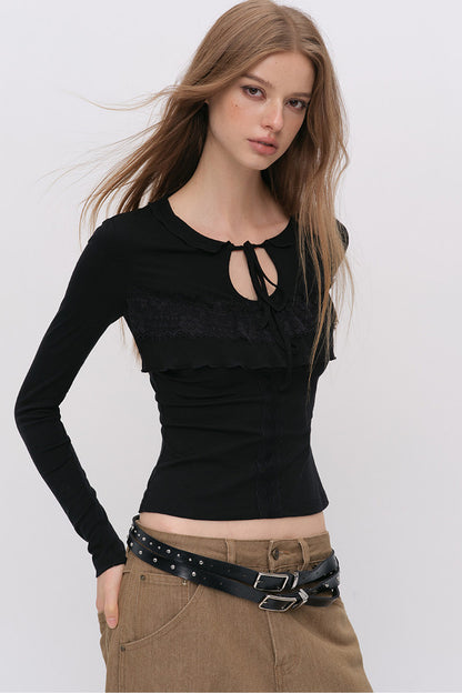 Lace-Up Hollow Lace T-Shirt