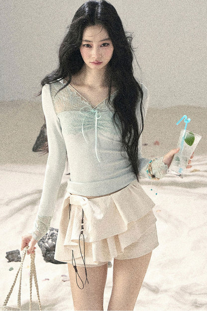 Long Sleeve Lace V-Neck Top
