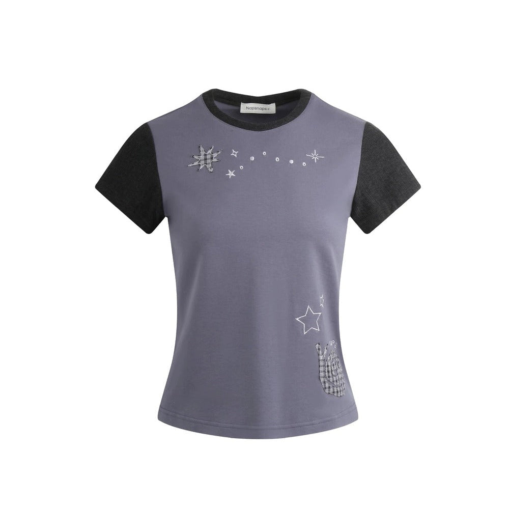 Maglia color block con applicazione lumaca