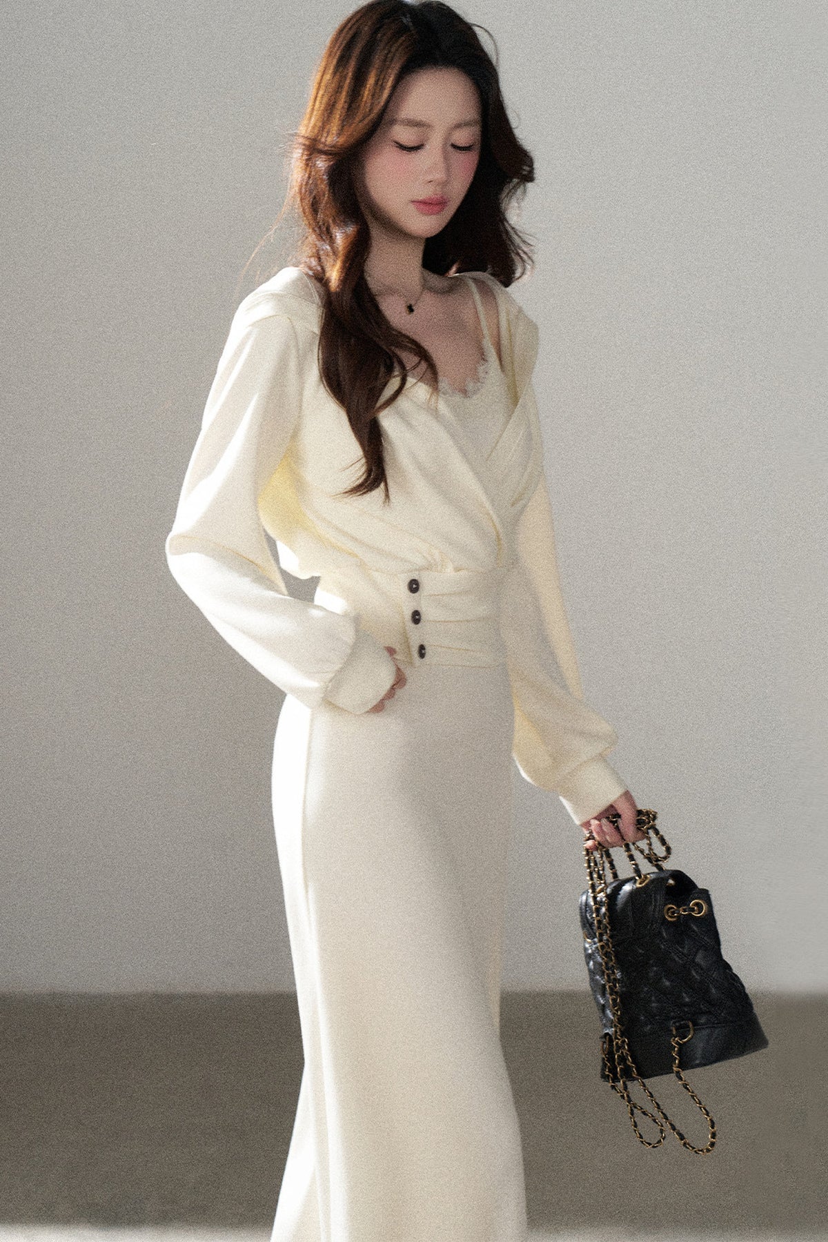 Apricot Flared Lace Dress and Hooded Sweatshirt