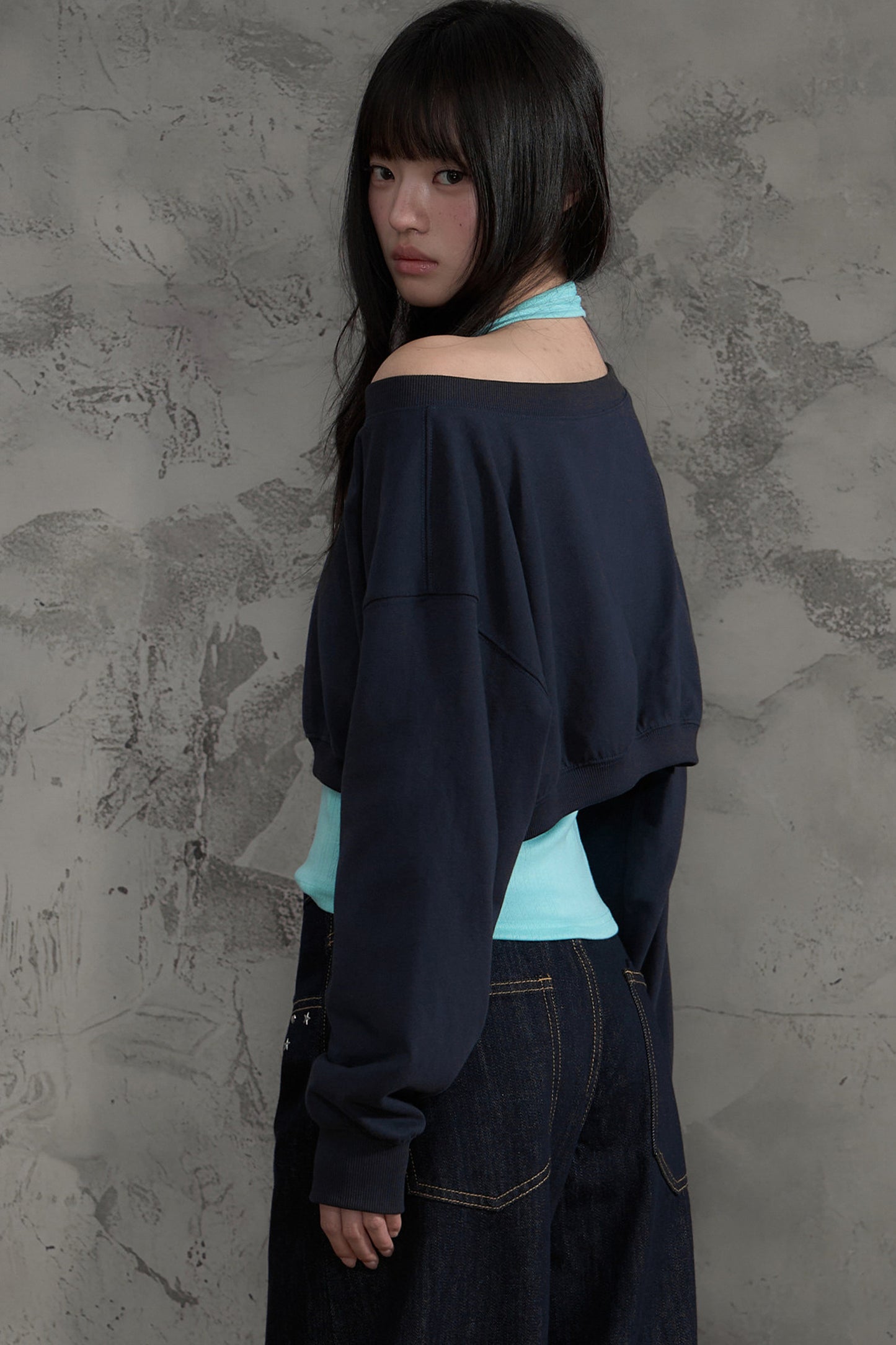 Off-Shoulder Halter Sweatshirt and Pants Set-Up