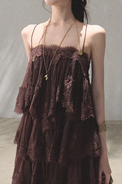 Heartbeat Lace Tiered Dress and Camisole Set