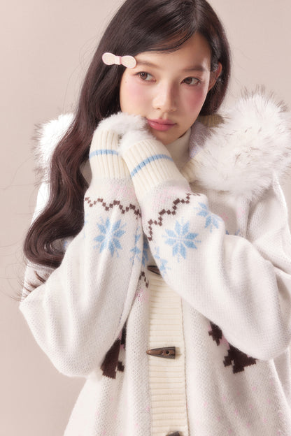 Cárdigan Fair Isle con cuello de pelo de perro