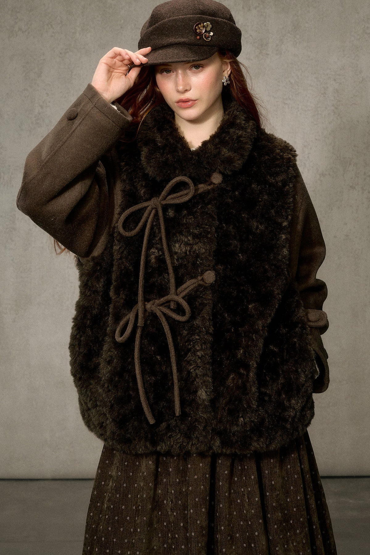 Flower Tea Layered-Look Woolen Furry Top