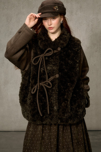 Flower Tea Layered-Look Woolen Furry Top