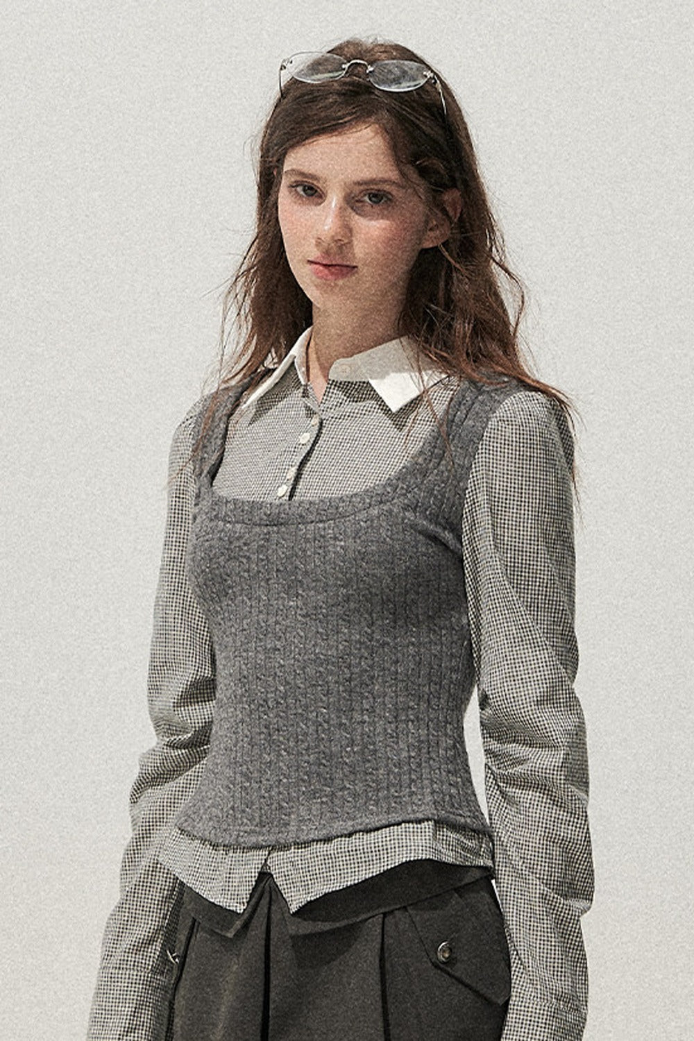 Spliced Twist-Knit Vest with Shirt Set