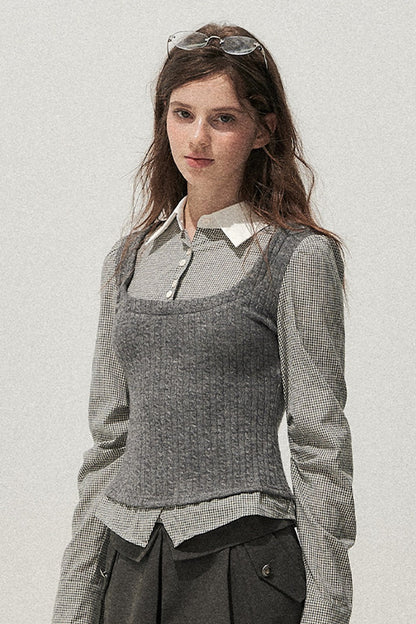 Spliced Twist-Knit Vest with Shirt Set