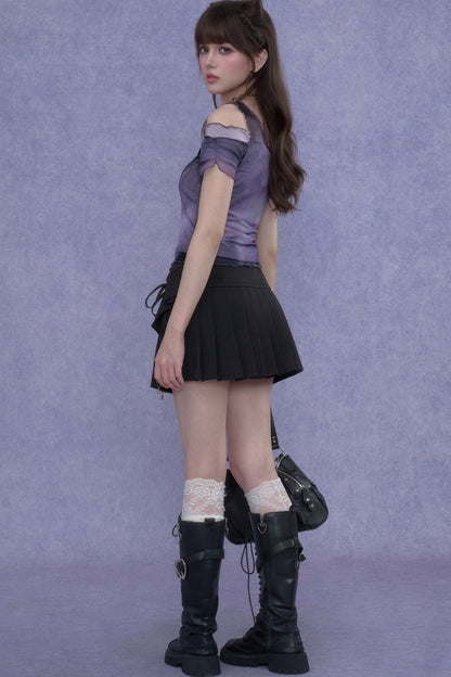 Purple Mesh One-Shoulder Top