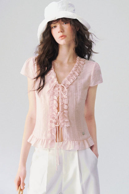 French V-Neck Lace Shirt