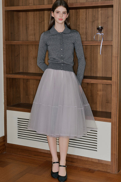Long Sleeve Doll Collar Knitted Top