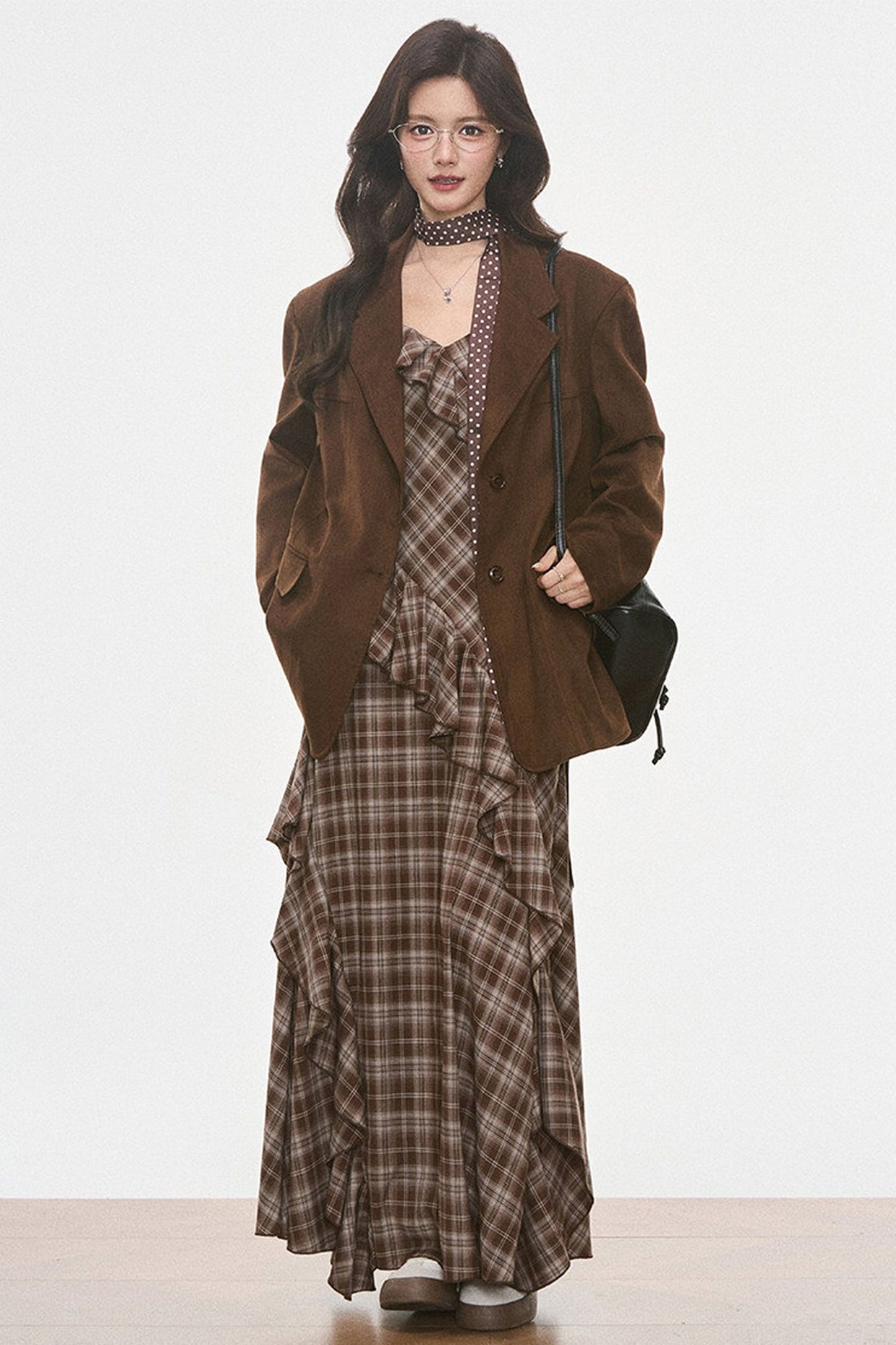 Petite Suede Blazer and Plaid Dress Set-Up
