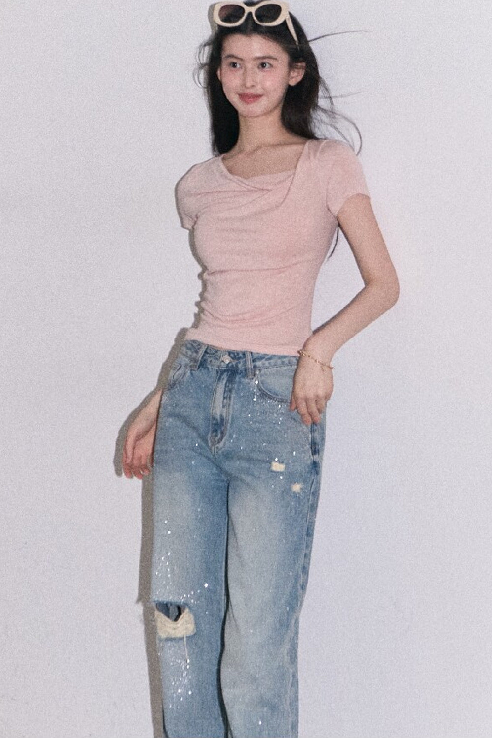 Lyocell Wool Twist-Neck Top
