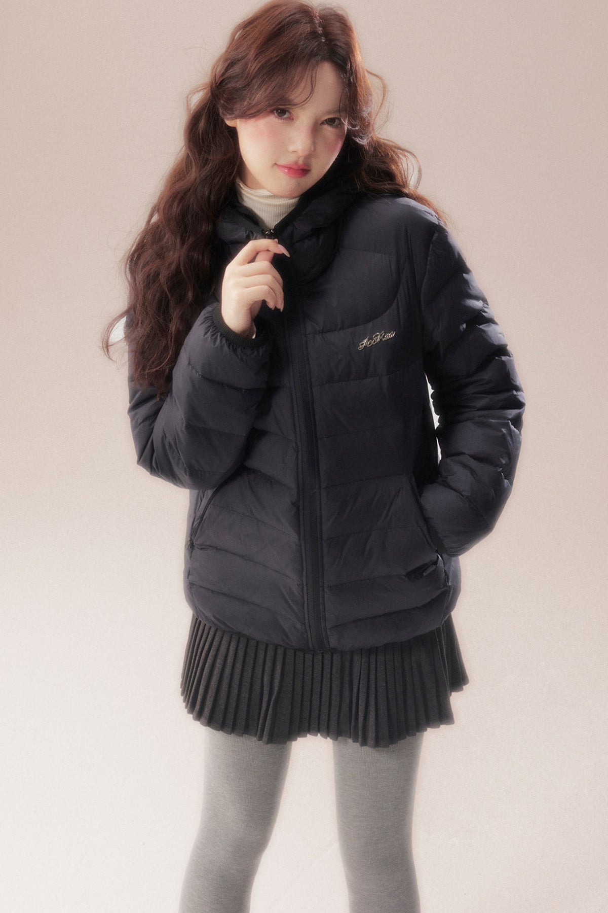 Hooded Logo Ribbed Down Jacket