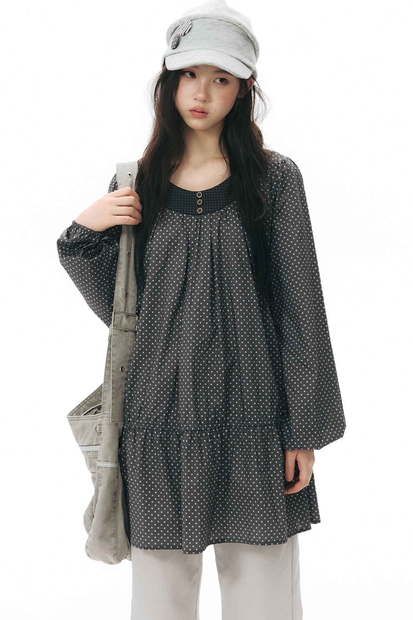 Retro Star Long-Sleeved Shirt Dress