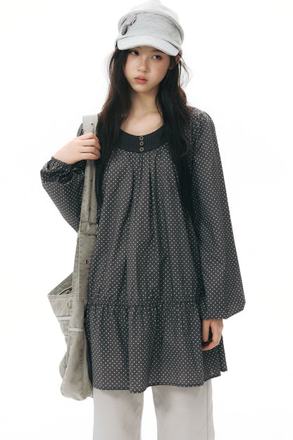 Retro Star Long-Sleeved Shirt Dress