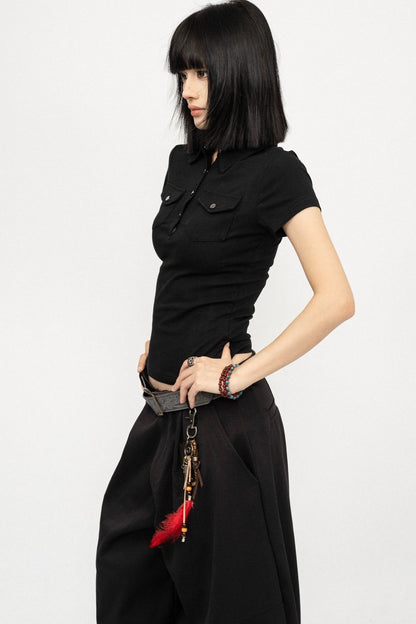 Black Polo Collar Top