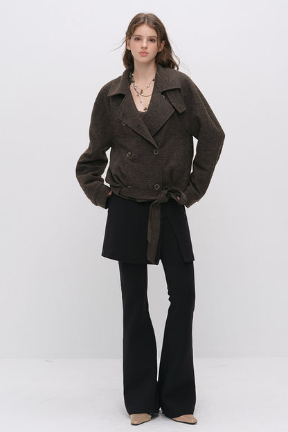 Stand Collar Tie-Up Wool Coat