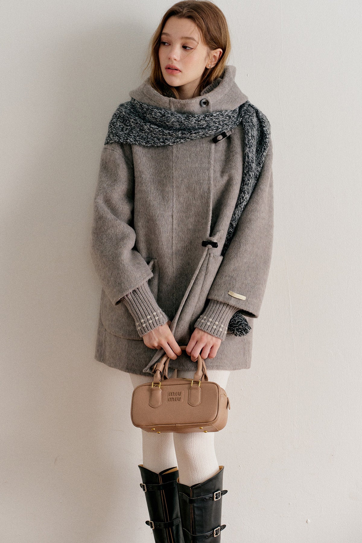 Hooded Horn Button Wool Coat