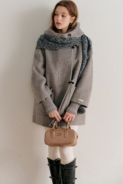 Hooded Horn Button Wool Coat