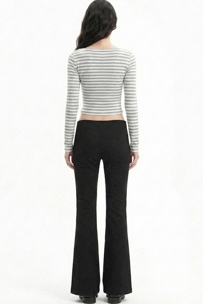 Low-Waist Waistless Buttoned Flared Pants
