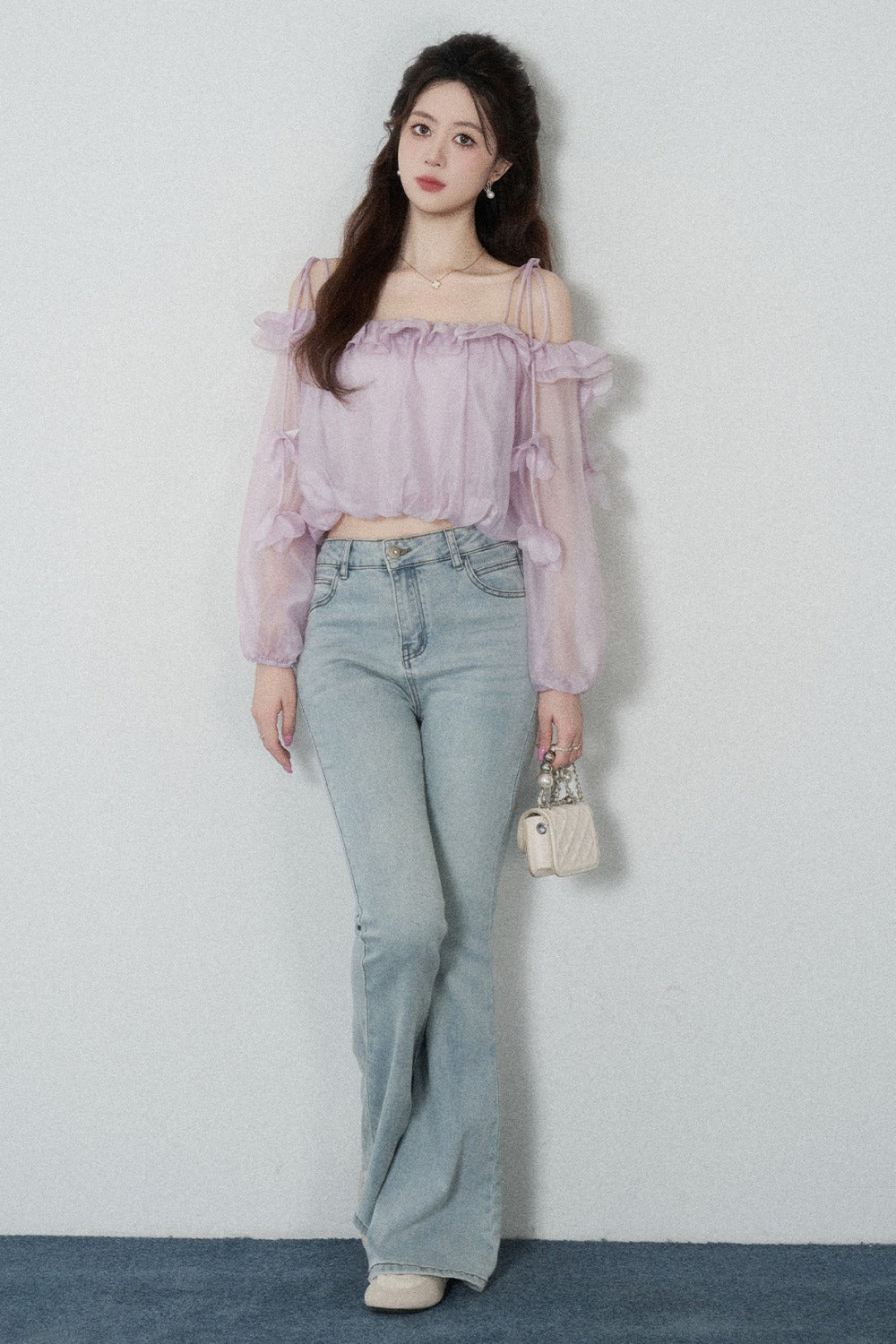 Ruffled One-Shoulder Chiffon Blouse