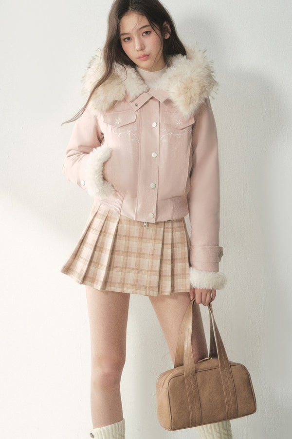 Embroidered Suede Fleece-Lined Jacket