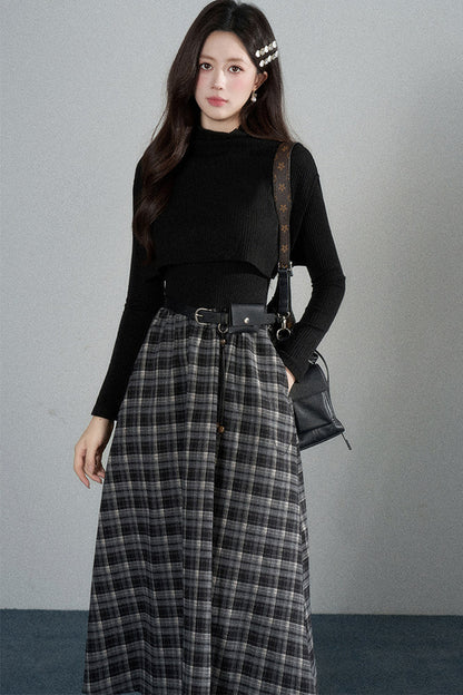 Black High-Neck Long-Sleeve Dress