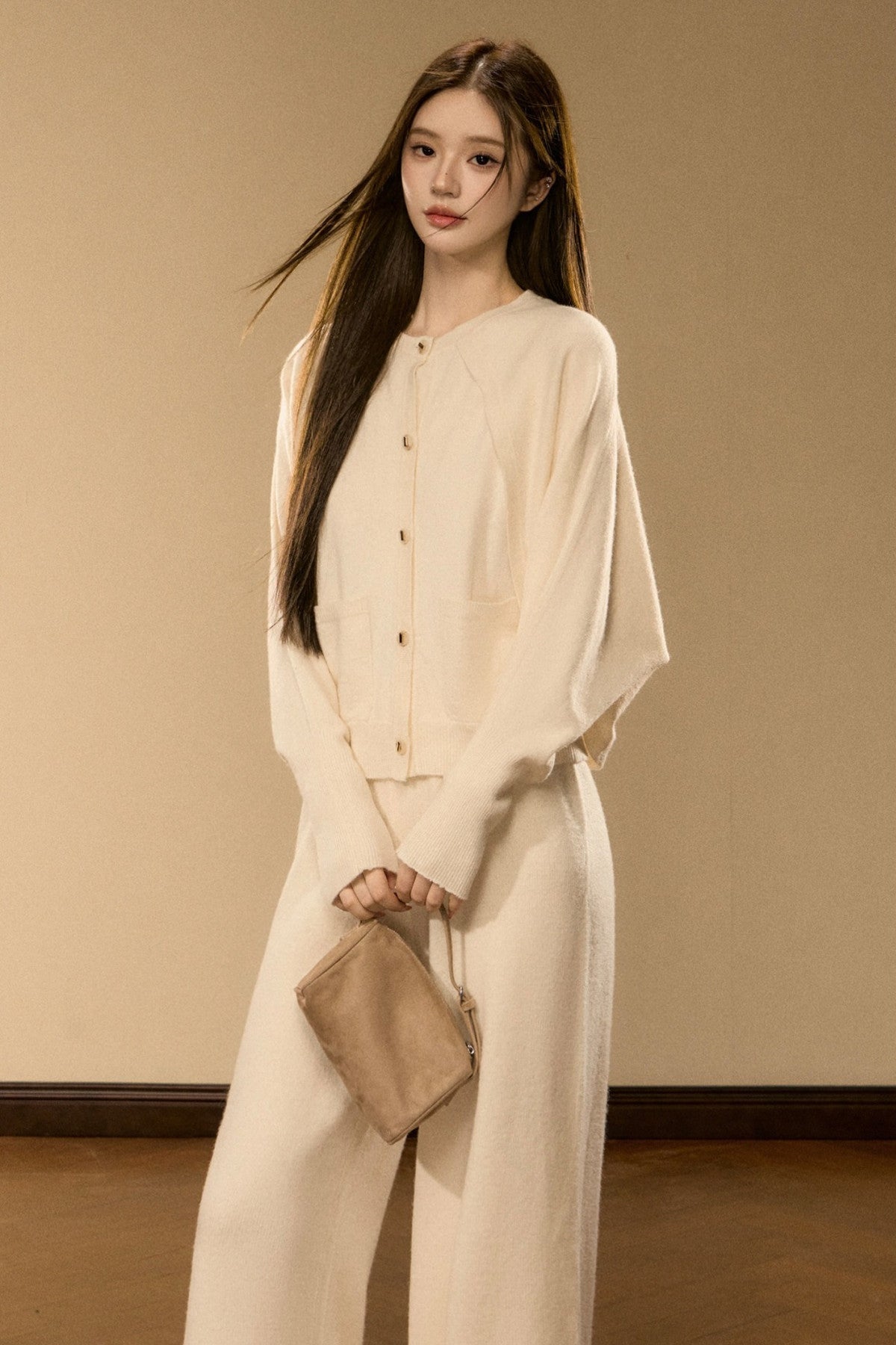Wool and Cashmere Blend Cardigan and Pants Set-Up