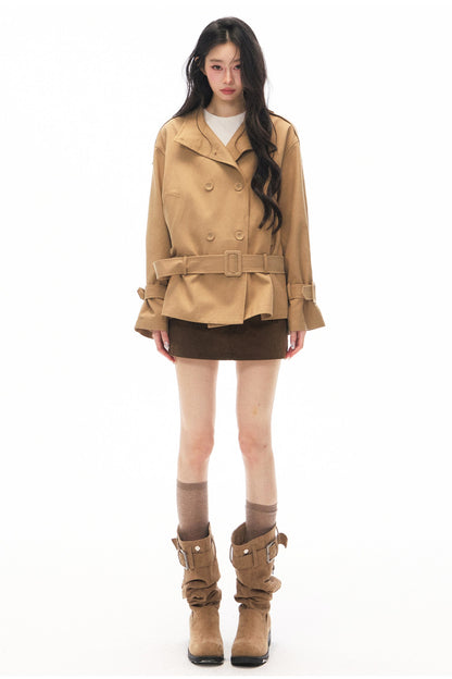 British Style Short Trench Coat and Skirt Set-Up