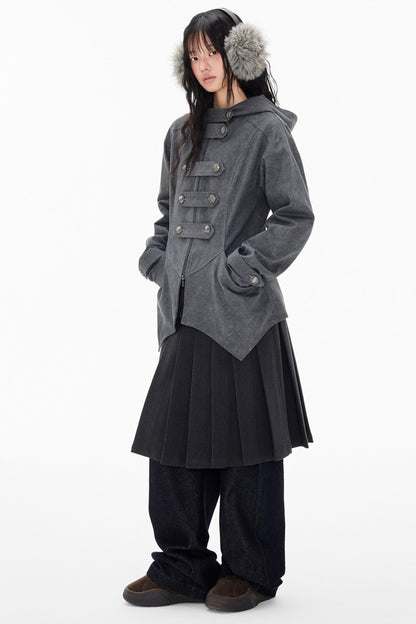 Mid-Length Denim Hooded Jacket