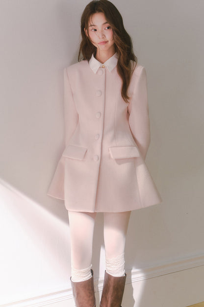 Pink Wool Shirt Collar Mid-Length Coat